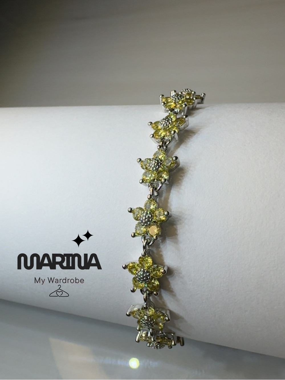 MARINA Silver-Tone Bracelet with Yellow Floral Clusters